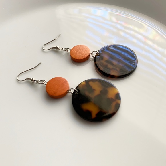 NEW "Terra" Acrylic Wooden Round Earrings (Orange) - Picture 4 of 7